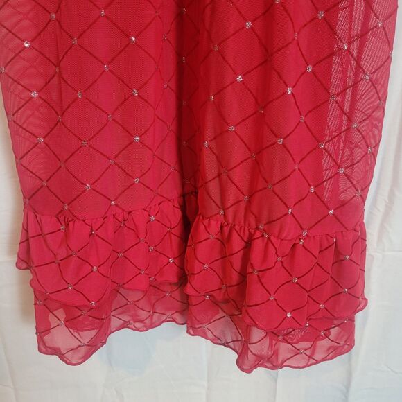 Rampage Y2K Babydoll Sheer Lace Trim Tunic Dress Women's 1X Red Silver Lingerie - Picture 5 of 10